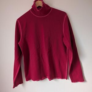 Lands End Pink mock neck long sleeve top with exposed stitching size medium